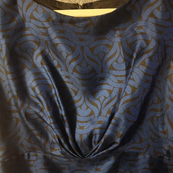 Banana Republic 100% Silk Mini Dress Blue & Black Chain Print Pockets Size 4 - Picture 9 of 13